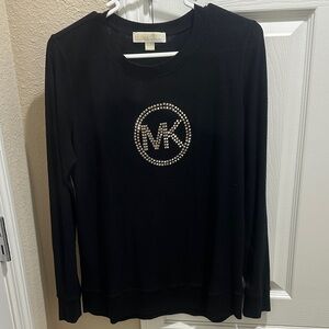 Michael Kors Black Long Sleeve Tee with Silver Logo
